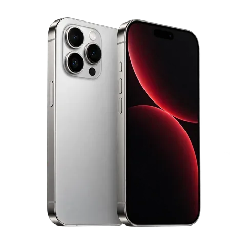 A silver smartphone shown front and back